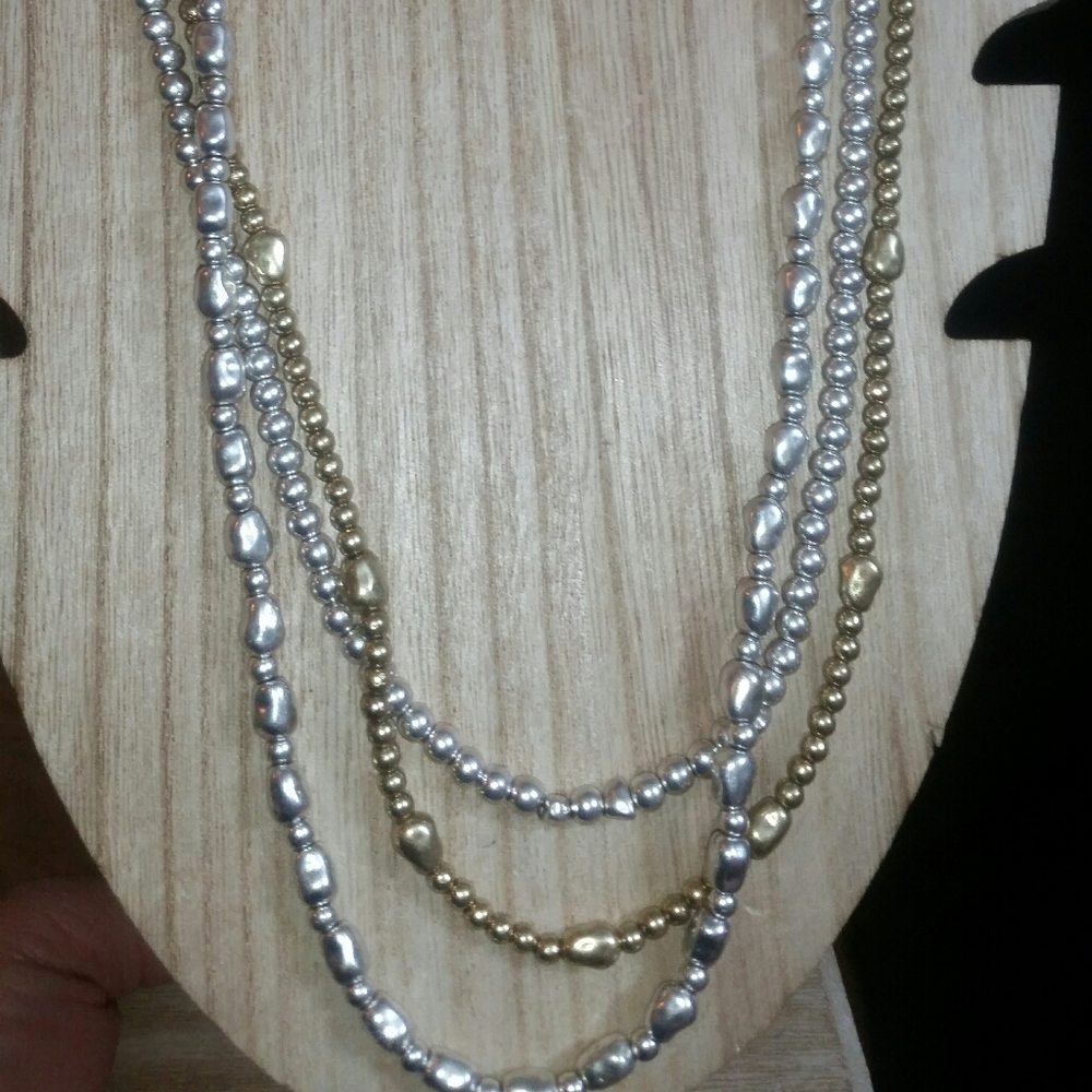 Lucky Brand Silver/Gold Leather Multi-strand Neckl